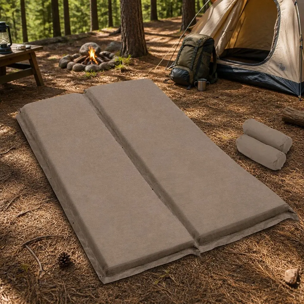 Self Inflating Mattress Double Camping Sleeping Mat Air Bed Coffee 187x132cm