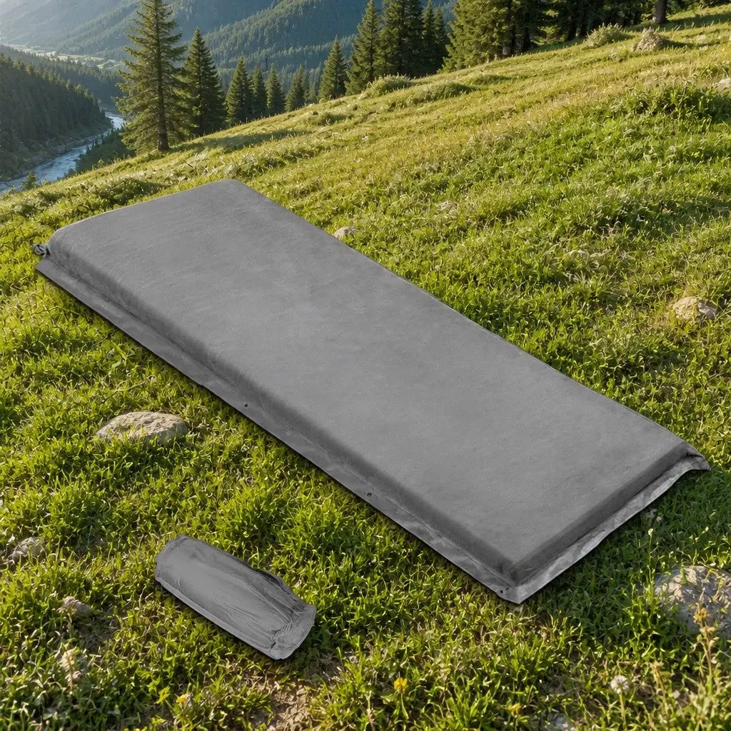 Self Inflating Mattress Grey Single 187cm Portable Water-resistant Anti-slip Base