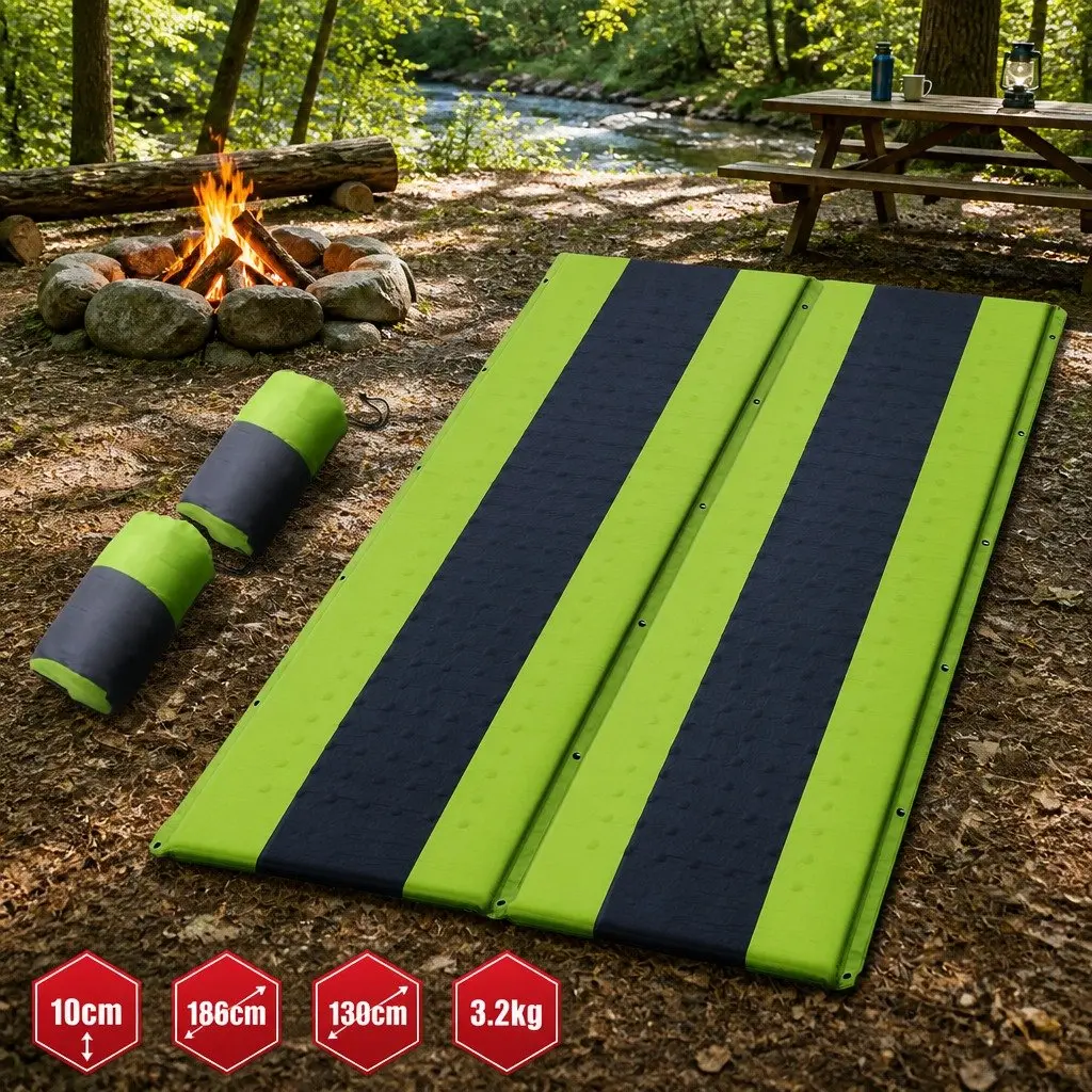 Self Inflating Mattress Green 190cm Double Camping Sleeping Mat Water Resistant