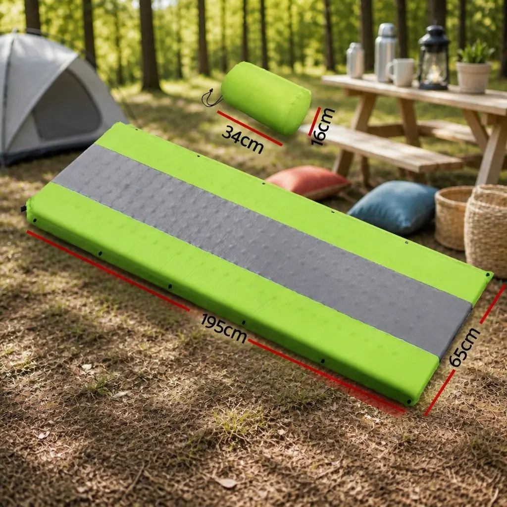 Self Inflating Camping Sleeping Mat Green Single Water Resistant Soft Taffeta Polyester Surface