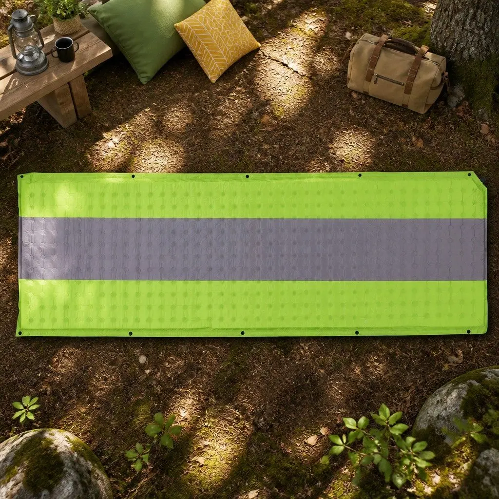 Self Inflating Camping Sleeping Mat Green Single Water Resistant Soft Taffeta Polyester Surface