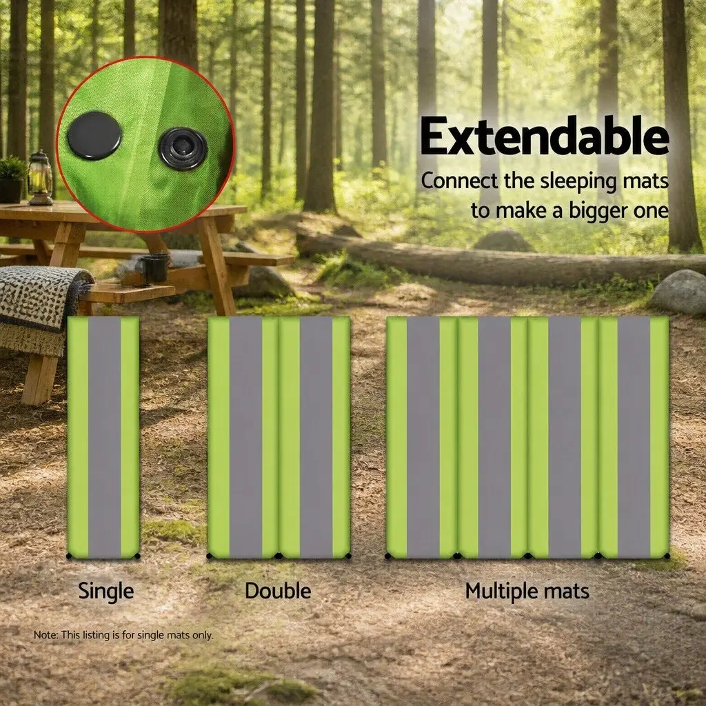 Self Inflating Camping Sleeping Mat Green Single Water Resistant Soft Taffeta Polyester Surface
