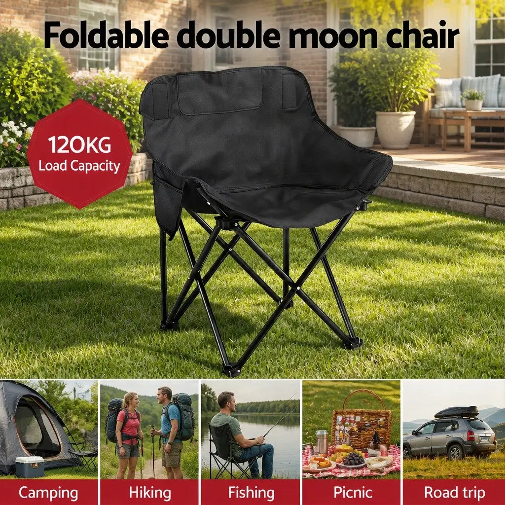 3 Piece Camping Table Chair Set Black Folding Portable Outdoor Furniture