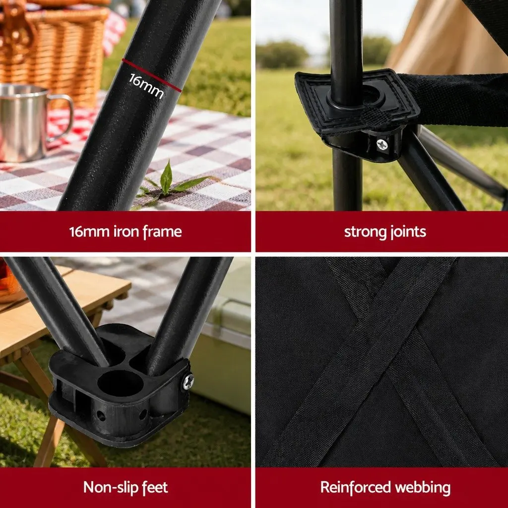3 Piece Camping Table Chair Set Black Folding Portable Outdoor Furniture
