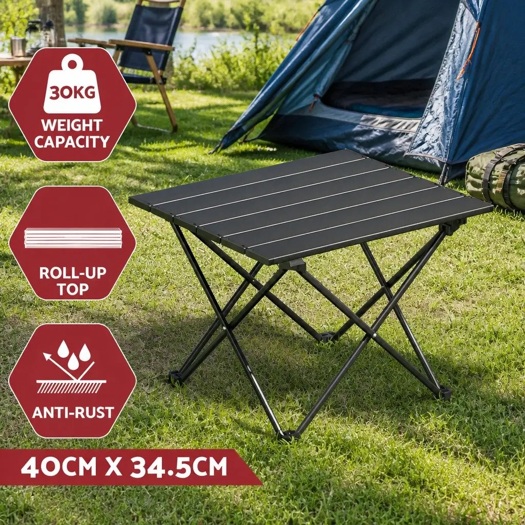 3 Piece Camping Table Chair Set Black Folding Portable Outdoor Furniture