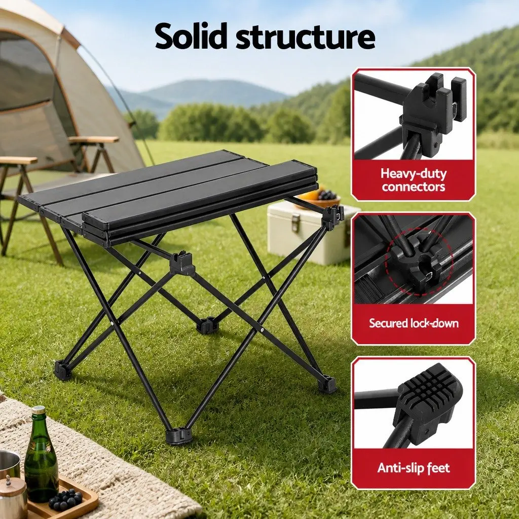 3 Piece Camping Table Chair Set Black Folding Portable Outdoor Furniture