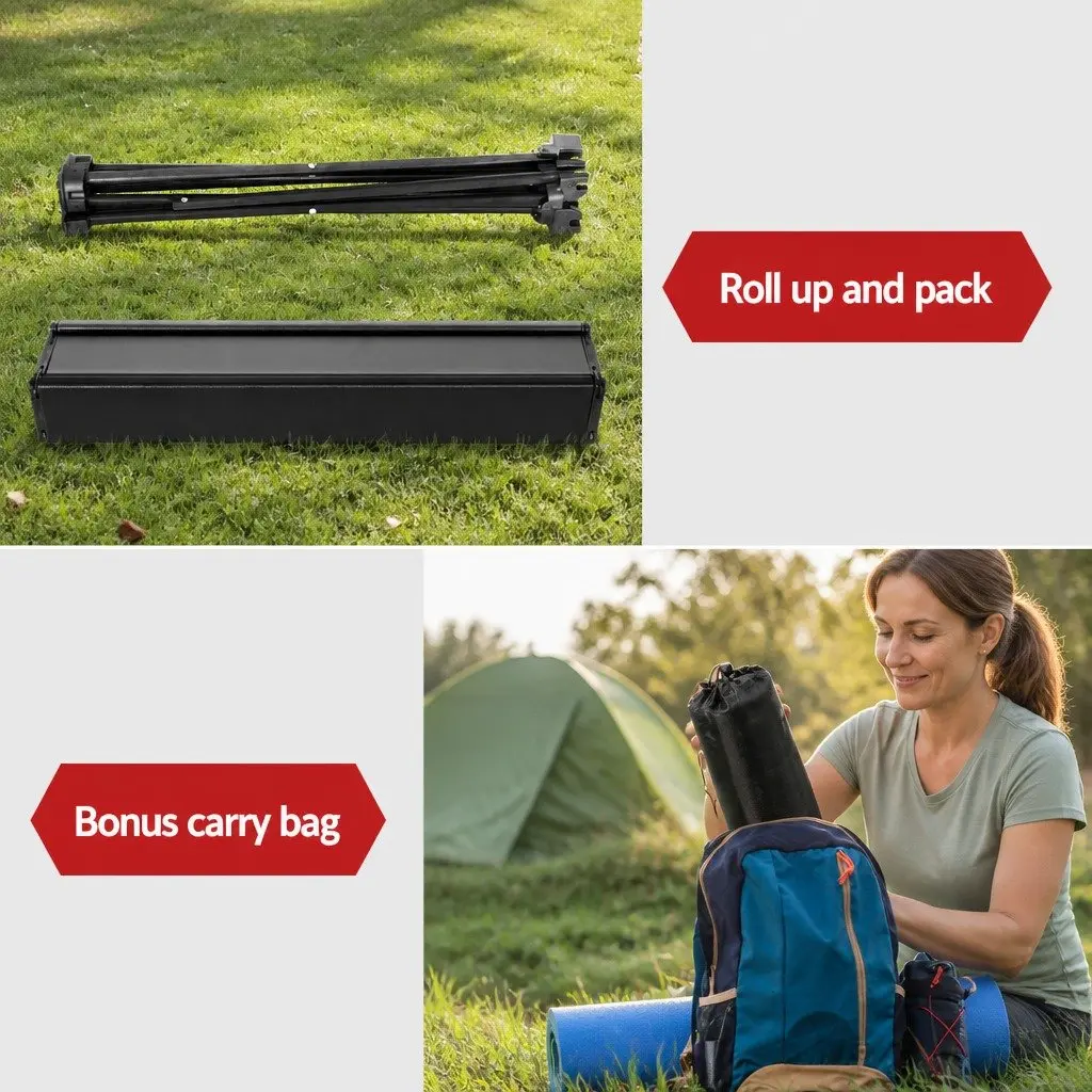 3 Piece Camping Table Chair Set Black Folding Portable Outdoor Furniture
