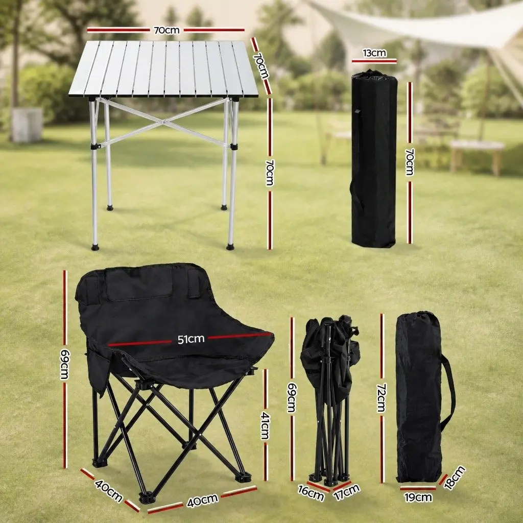 Camping Table Chair Set Black 3 Piece Portable Folding Lightweight Outdoor Picnic