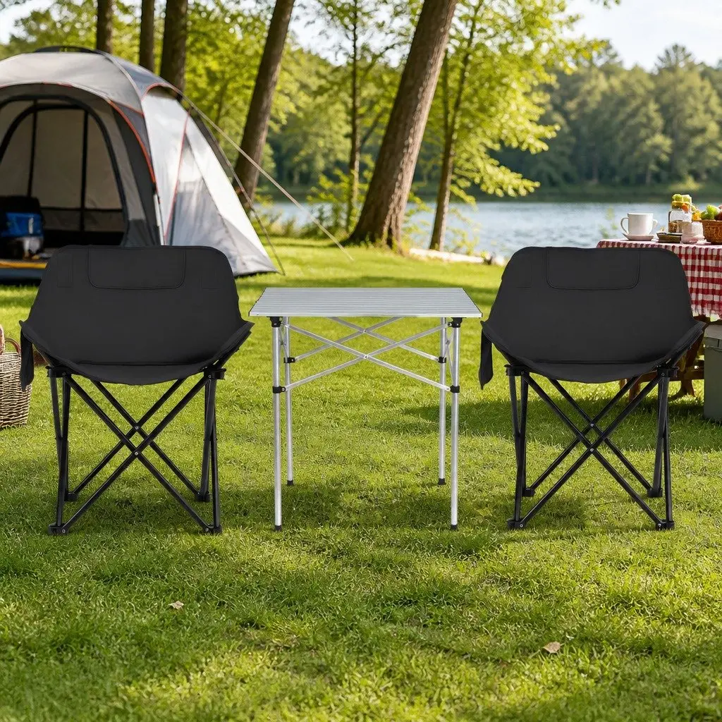 Camping Table Chair Set Black 3 Piece Portable Folding Lightweight Outdoor Picnic