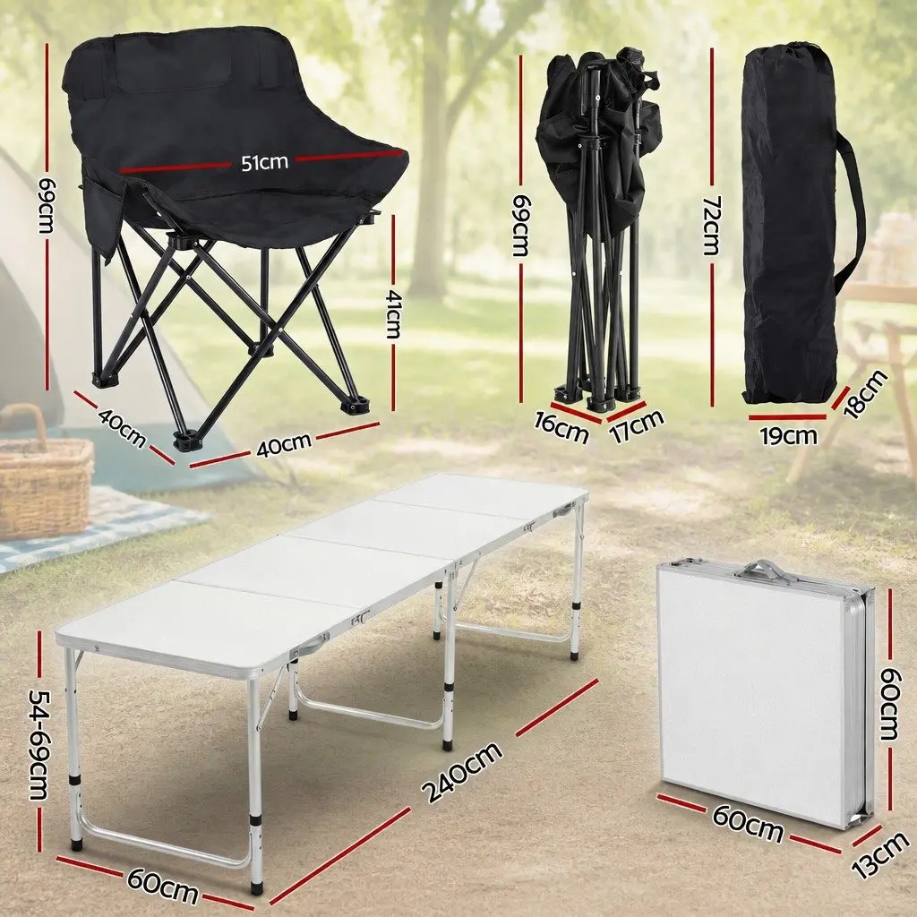 Camping Table Chair Set Black 7 Piece Portable Folding Outdoor Furniture