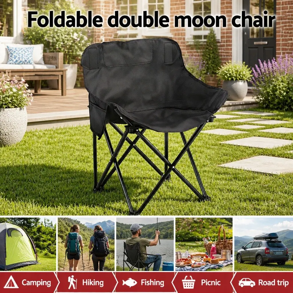 Camping Table Chair Set Black 7 Piece Portable Folding Outdoor Furniture