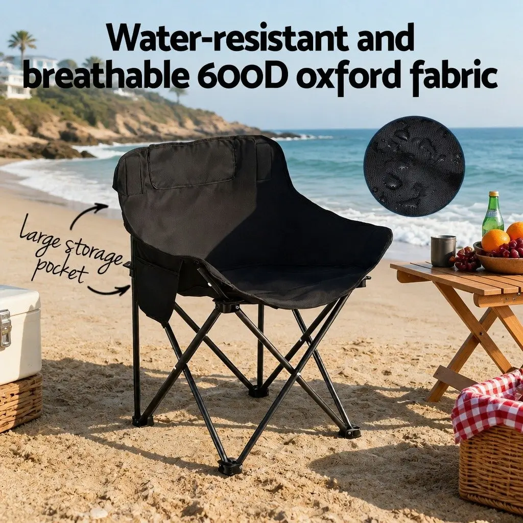 Camping Table Chair Set Black 7 Piece Portable Folding Outdoor Furniture