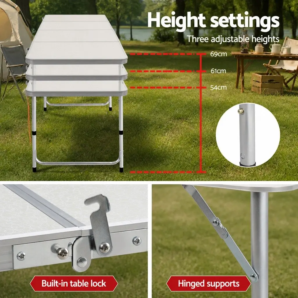 Camping Table Chair Set Black 7 Piece Portable Folding Outdoor Furniture
