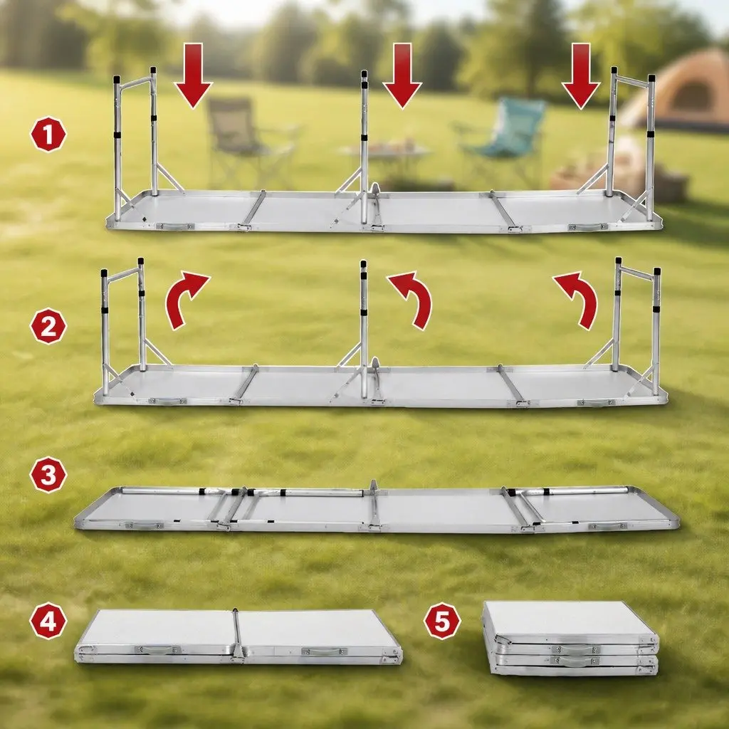 Camping Table Chair Set Black 7 Piece Portable Folding Outdoor Furniture