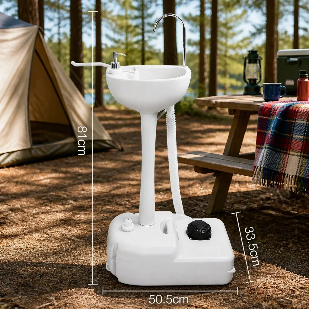 Portable Handwash Stand Grey 19L Water Tank Foot Pump for Camping Outdoor Use