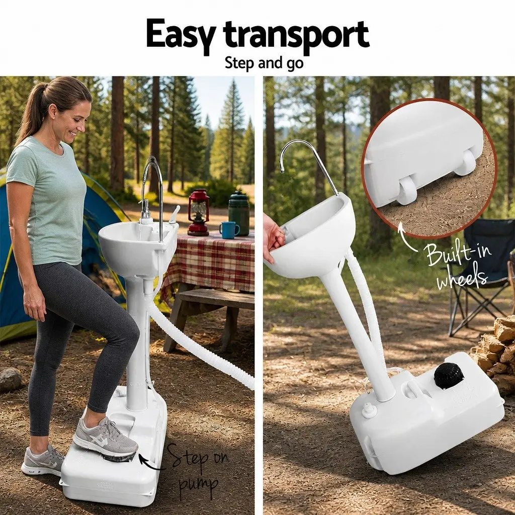 Portable Handwash Stand Grey 19L Water Tank Foot Pump for Camping Outdoor Use