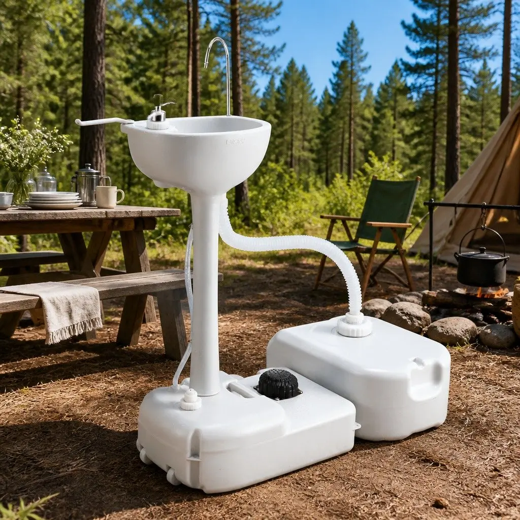 Portable Hand Wash Sink Stand Grey 43L Basin Foot Pump Operation with Wheels