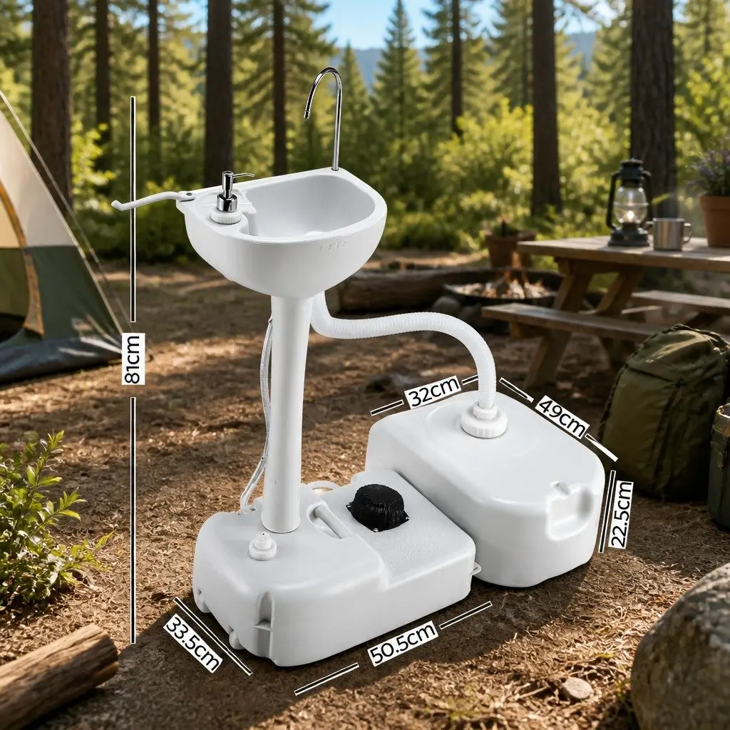 Portable Hand Wash Sink Stand Grey 43L Basin Foot Pump Operation with Wheels