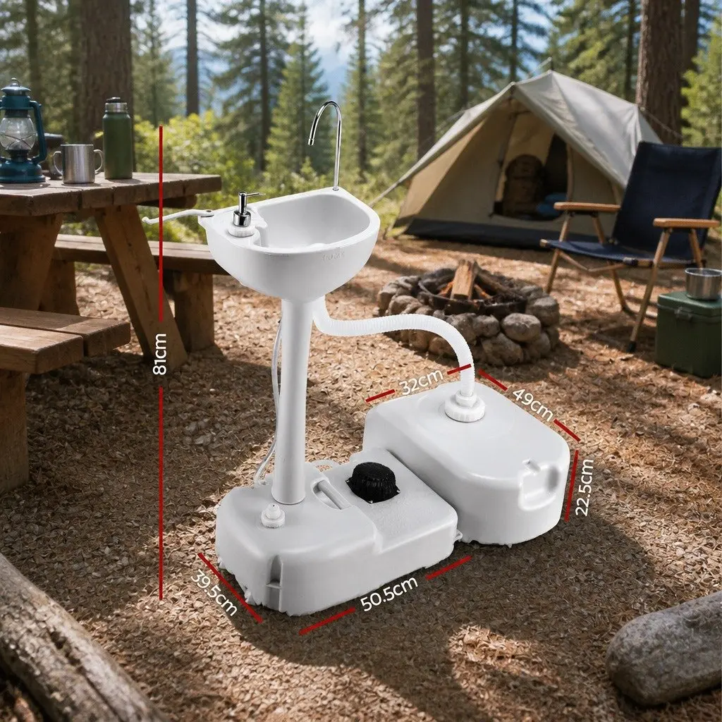 Portable Hand Wash Sink Stand Grey 43L Basin Foot Pump Operation with Wheels