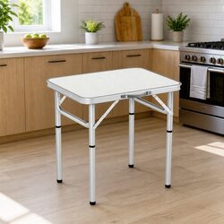 Folding Camping Table 60CM Adjustable Height Portable Outdoor Picnic Desk Silver