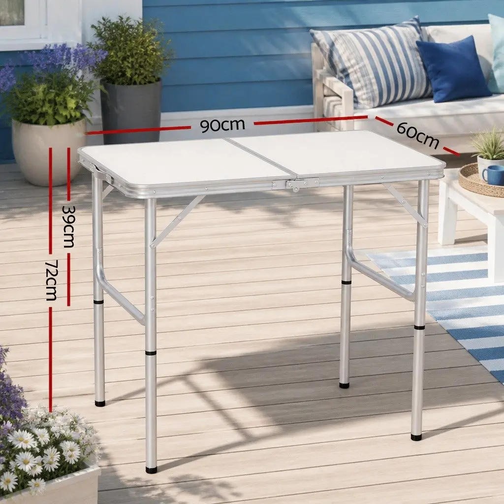 Folding Camping Table Silver 90cm Adjustable Height Portable Outdoor Desk