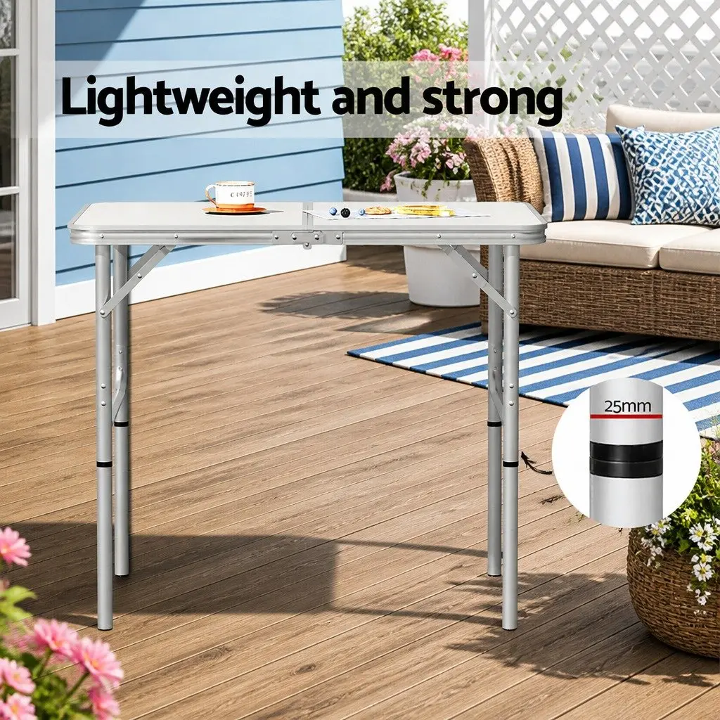 Folding Camping Table Silver 90cm Adjustable Height Portable Outdoor Desk