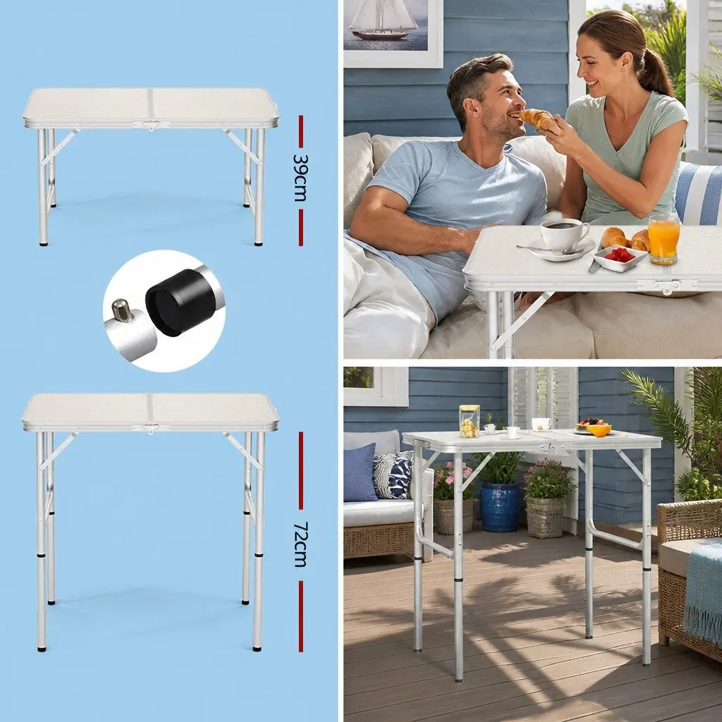 Folding Camping Table Silver 90cm Adjustable Height Portable Outdoor Desk
