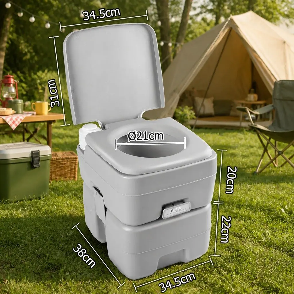 20L Portable Camping Toilet Grey Outdoor Flush Potty Boating Travel With Carry