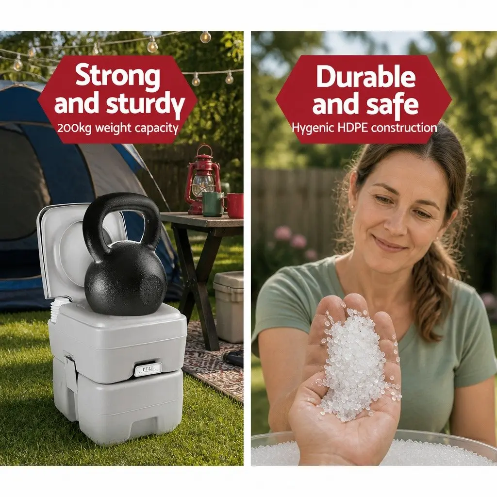 20L Portable Camping Toilet Grey Outdoor Flush Potty Boating Travel With Carry