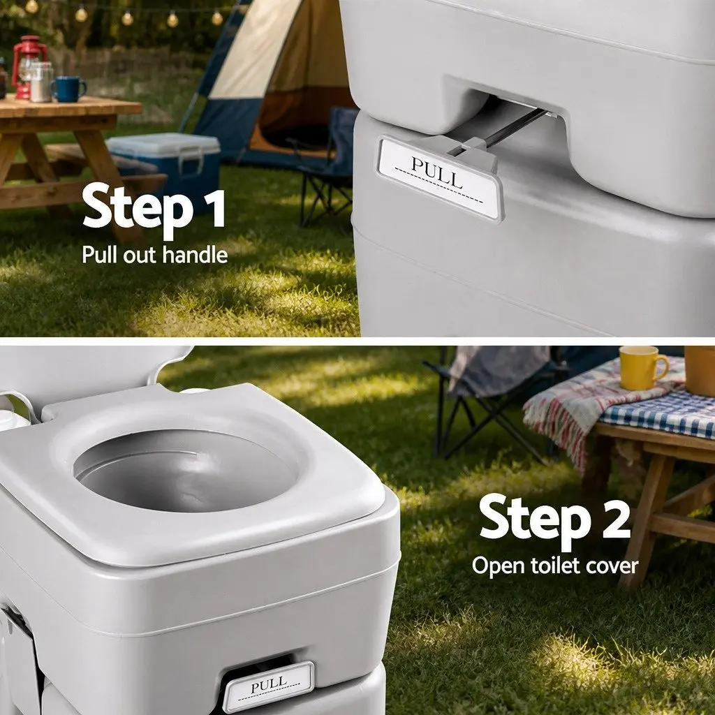 20L Portable Camping Toilet Grey Outdoor Flush Potty Boating Travel With Carry