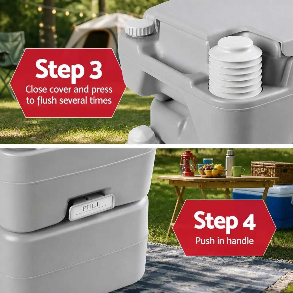 20L Portable Camping Toilet Grey Outdoor Flush Potty Boating Travel With Carry