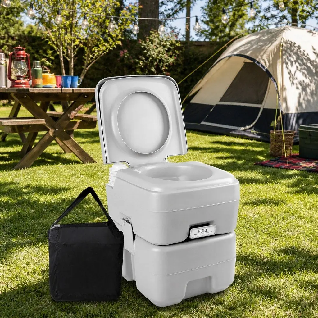 20L Portable Camping Toilet Grey Outdoor Flush Potty Boating Travel With Carry