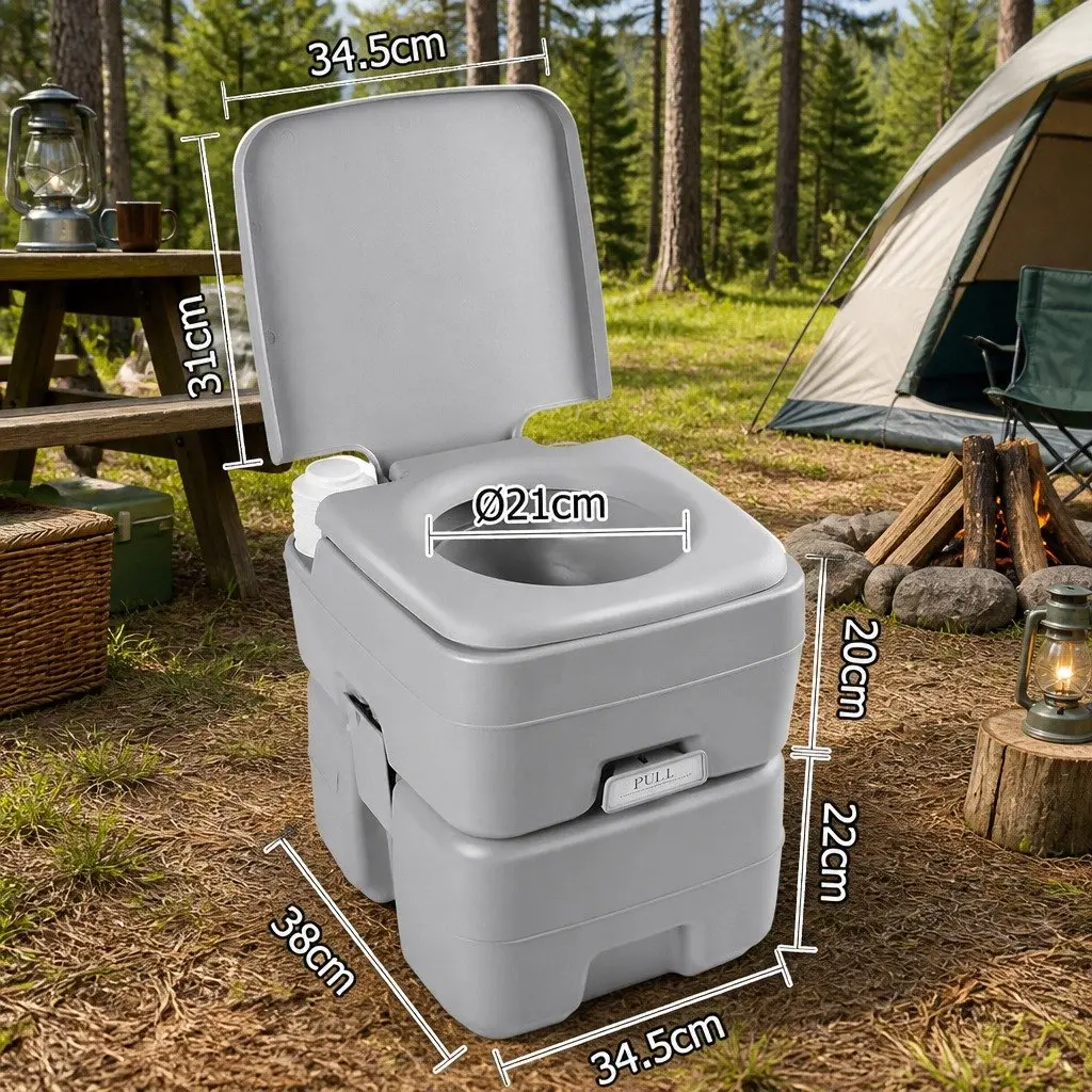 20L Portable Toilet Grey Outdoor Flush Potty with 12L Freshwater Tank for Camping and Boating