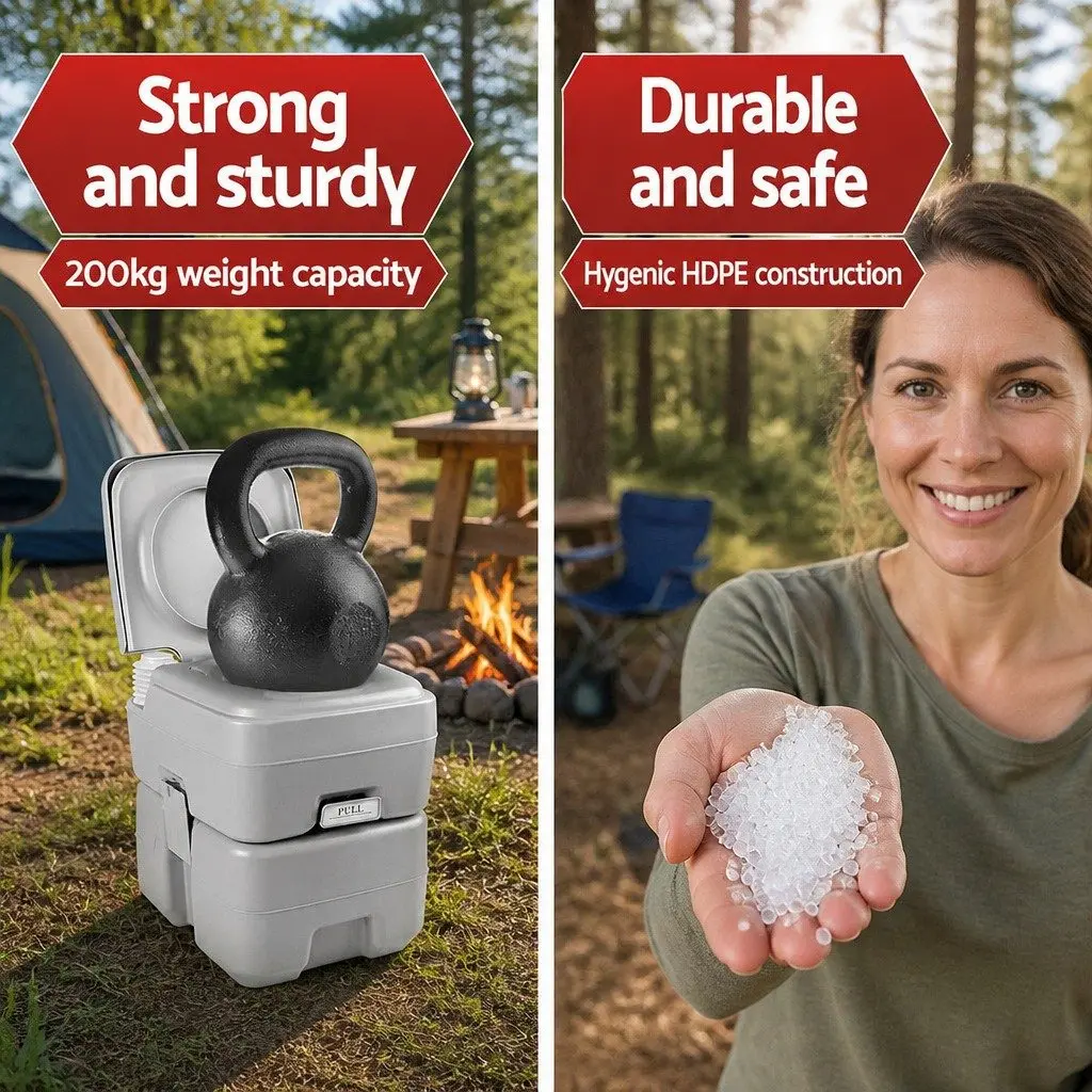 20L Portable Toilet Grey Outdoor Flush Potty with 12L Freshwater Tank for Camping and Boating