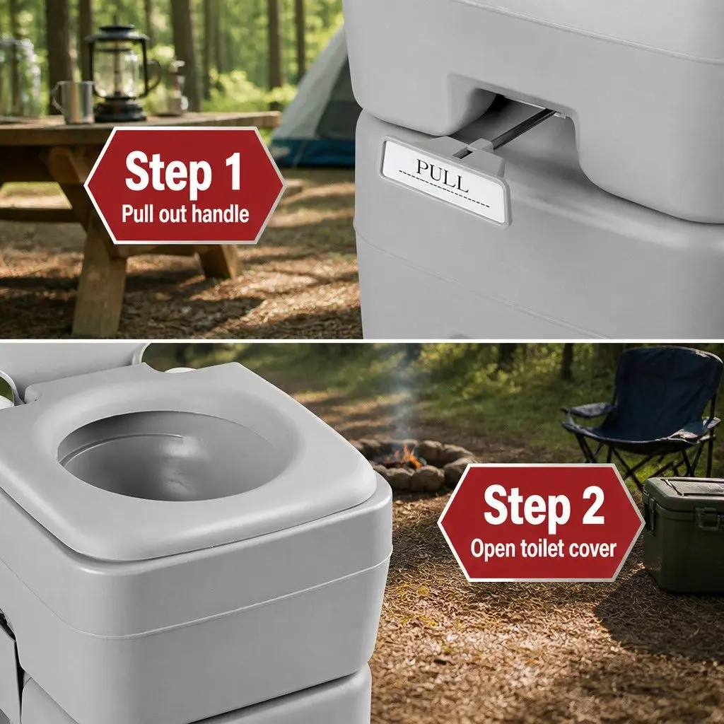 20L Portable Toilet Grey Outdoor Flush Potty with 12L Freshwater Tank for Camping and Boating