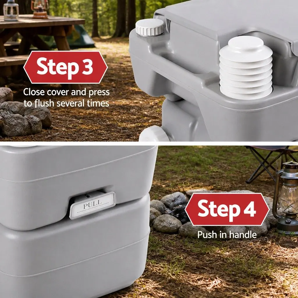 20L Portable Toilet Grey Outdoor Flush Potty with 12L Freshwater Tank for Camping and Boating