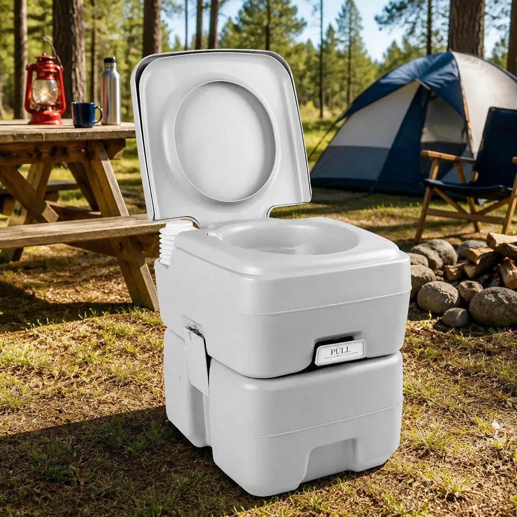 20L Portable Toilet Grey Outdoor Flush Potty with 12L Freshwater Tank for Camping and Boating