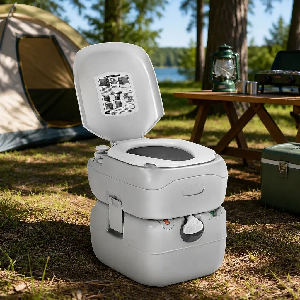 Portable Camping Toilet Grey 22L Outdoor Flush Potty Two-way Flush System