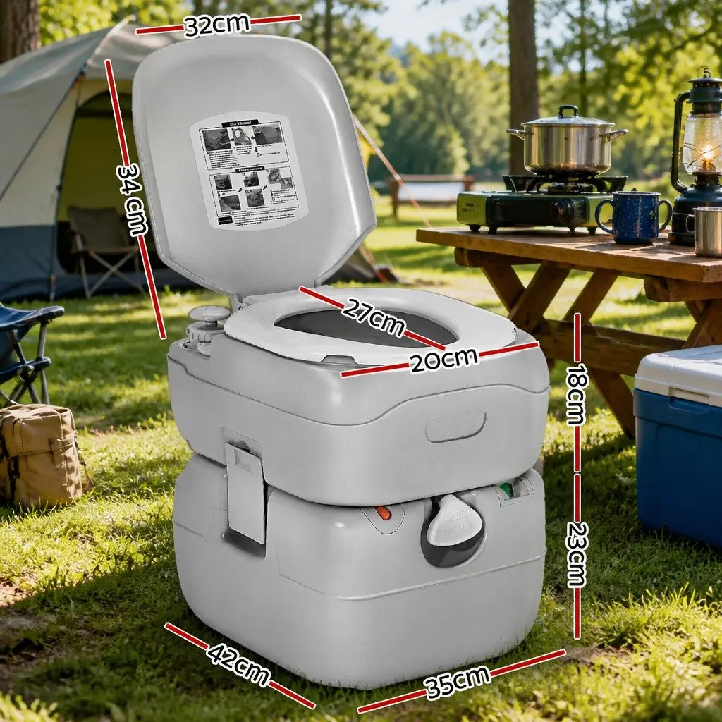 Portable Camping Toilet Grey 22L Outdoor Flush Potty Two-way Flush System