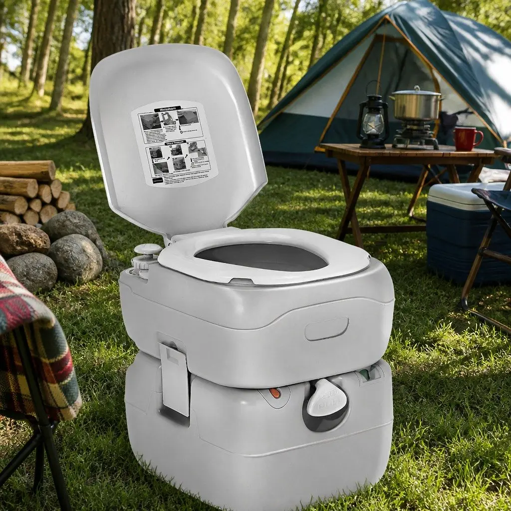 Portable Camping Toilet Grey 22L Outdoor Flush Potty Two-way Flush System