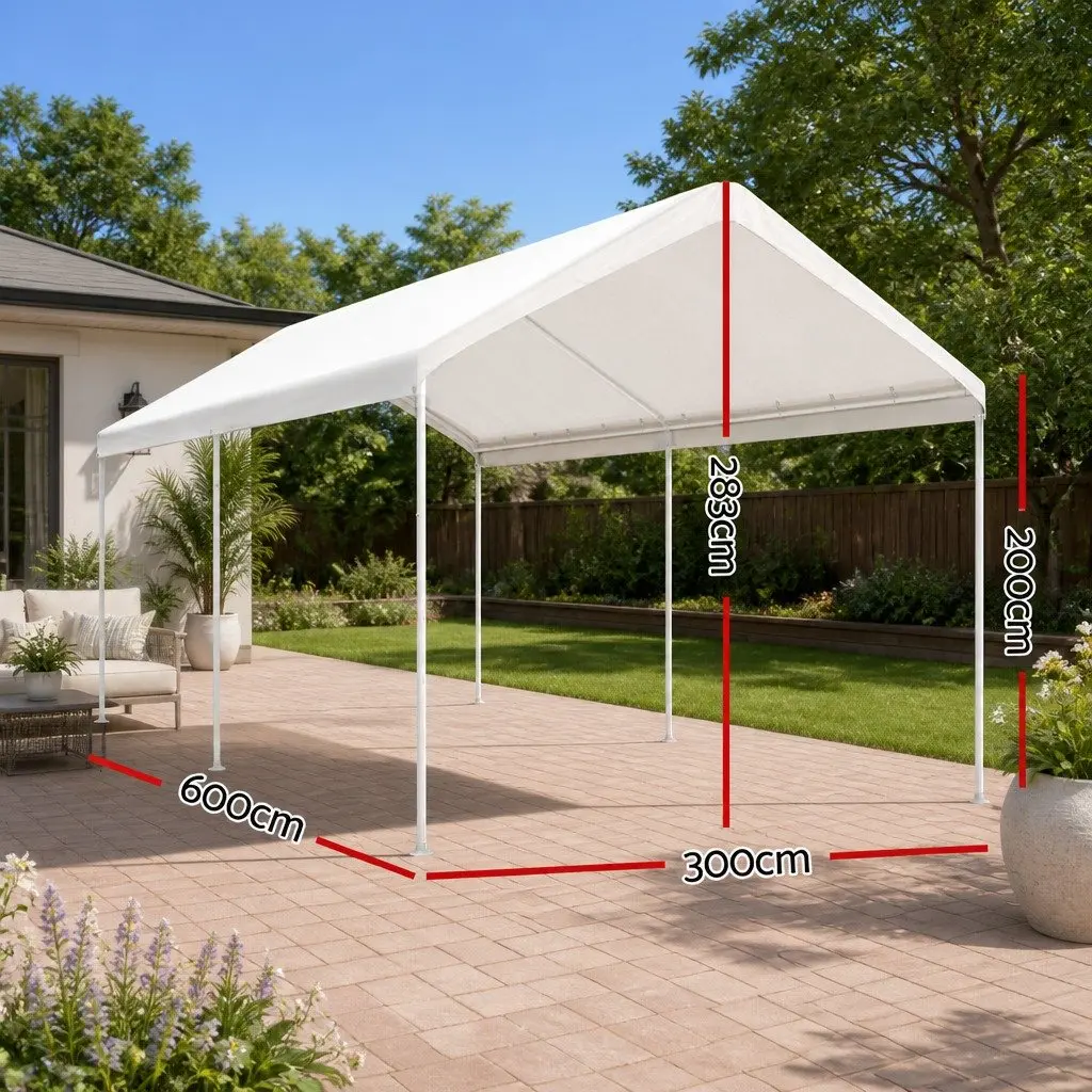 Carport White 3x6m Steel Shelter Canopy Portable Outdoor Garage Shade