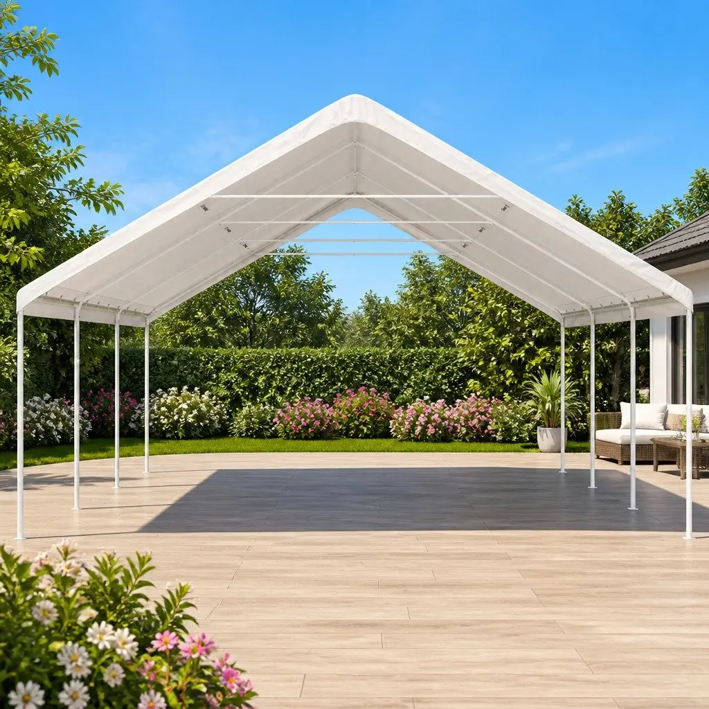 Carport White 6x6m Steel Frame Shelter Canopy Outdoor UV Resistant