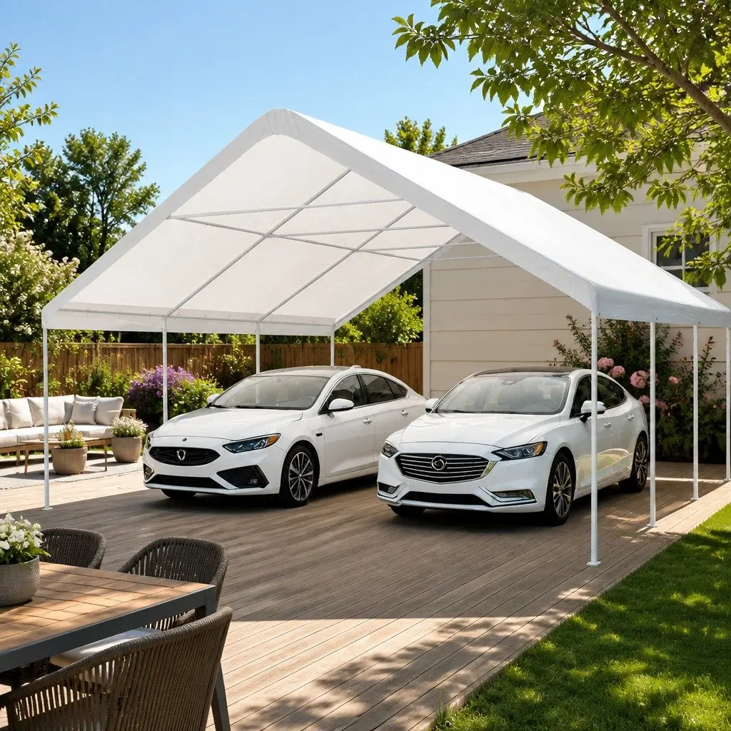 Carport White 6x6m Steel Frame Shelter Canopy Outdoor UV Resistant