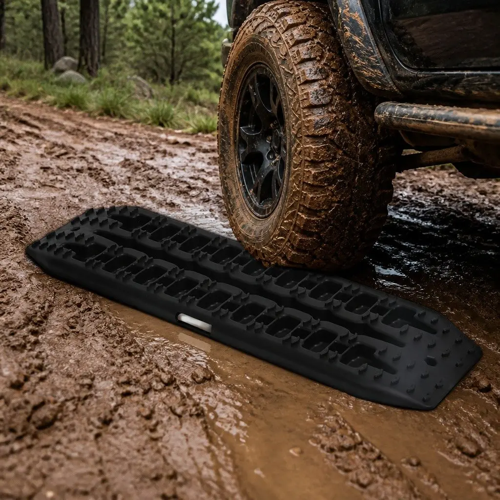 4WD Recovery Tracks Black 95cm Industrial Grade Reinforced Nylon Traction Boards for Mud Sand Snow