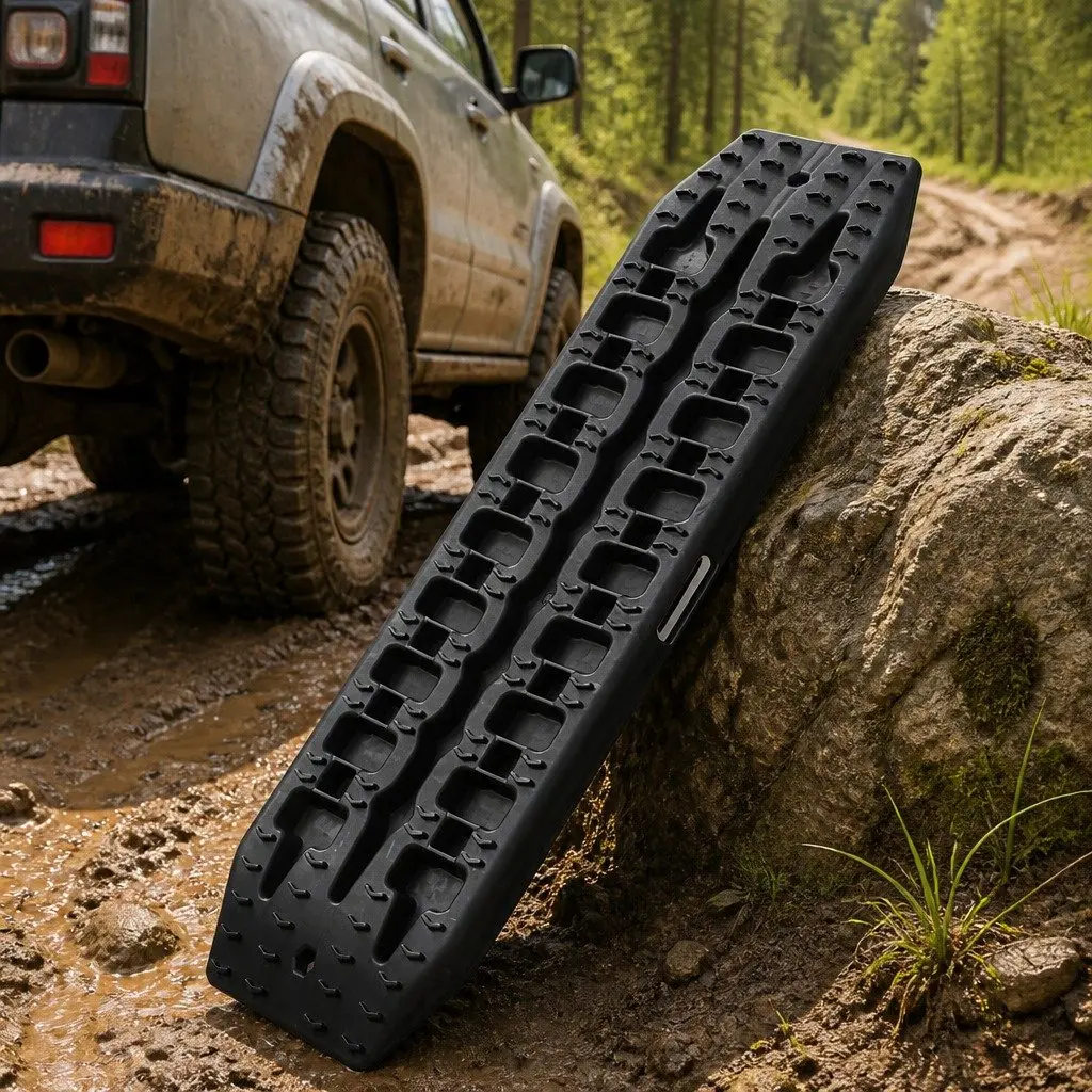 4WD Recovery Tracks Black 95cm Industrial Grade Reinforced Nylon Traction Boards for Mud Sand Snow