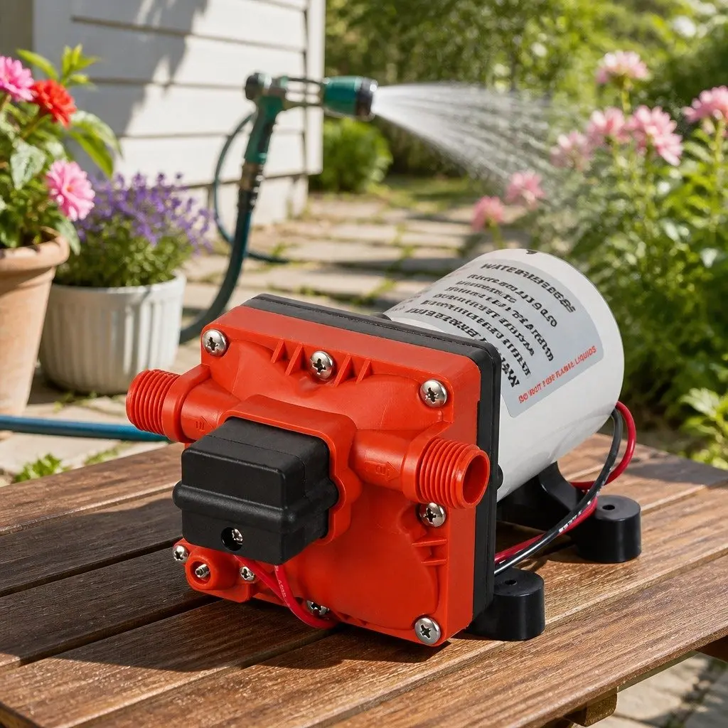 12V Water Pump Orange Compact Self-Priming High Pressure Diaphragm Portable Shower