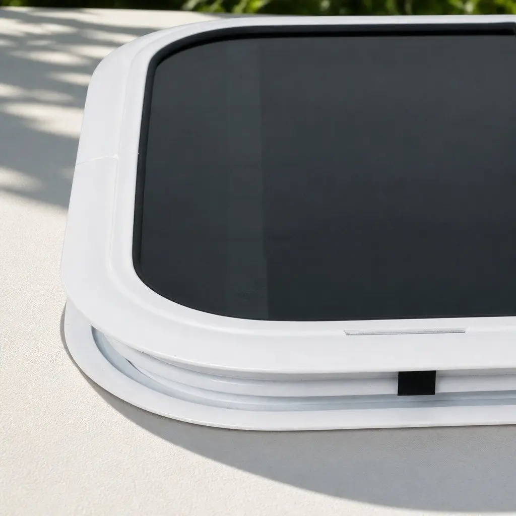 Caravan Sliding Window White 600mm x 500mm Tinted Tempered Glass with Flyscreen