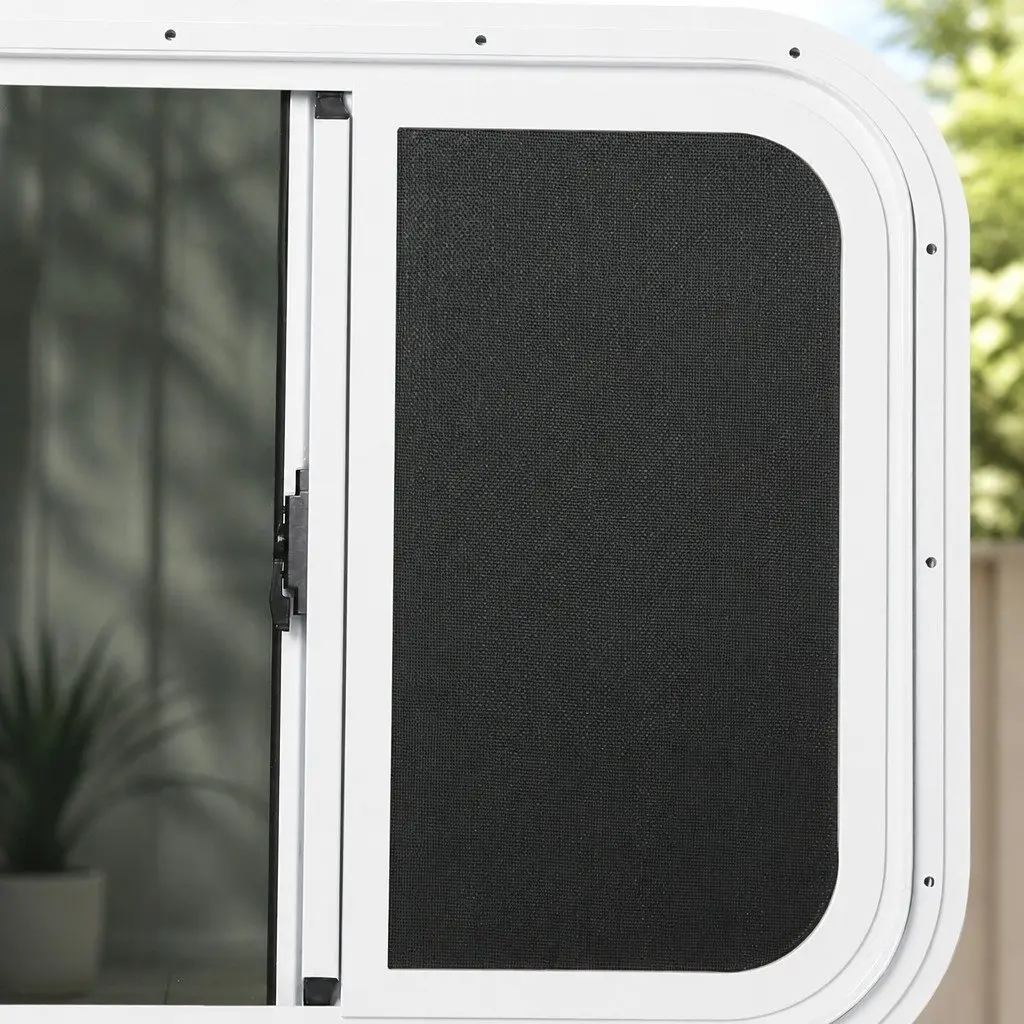Caravan Sliding Window White 600mm x 500mm Tinted Tempered Glass with Flyscreen