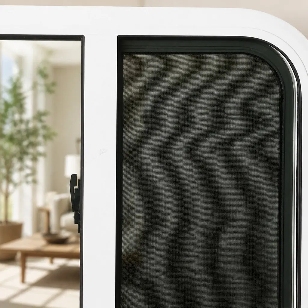 Caravan Sliding Window White 600mm x 500mm Tinted Tempered Glass with Flyscreen