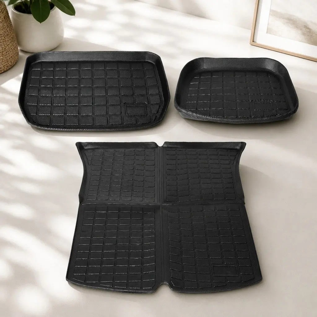 Car Floor Mats Black Custom-fit Waterproof Set for Tesla Model Y Front Rear Trunk Toolbox
